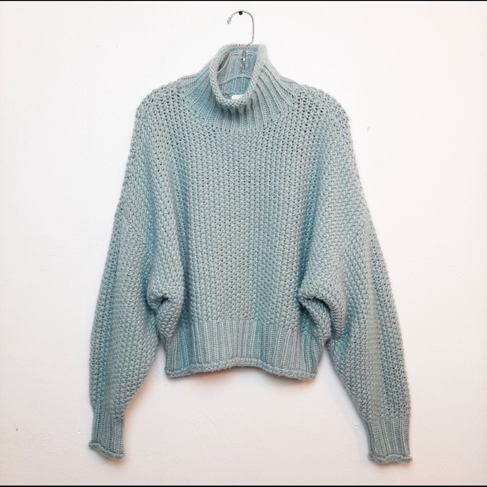H&M Chunky Knit Turtleneck Sweater Wool Teal Blue